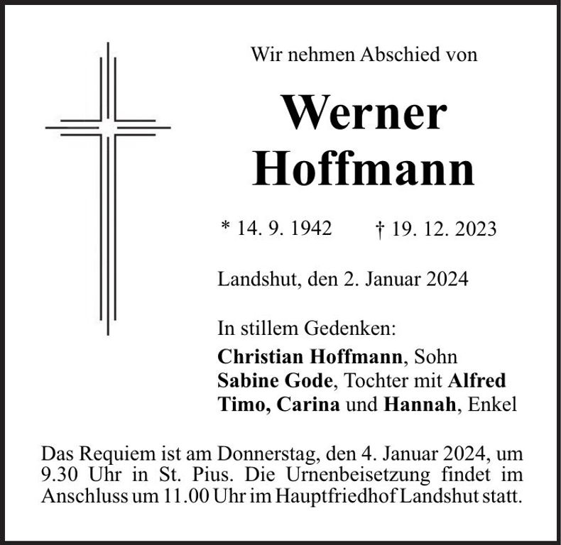 Traueranzeige Werner Hoffmann