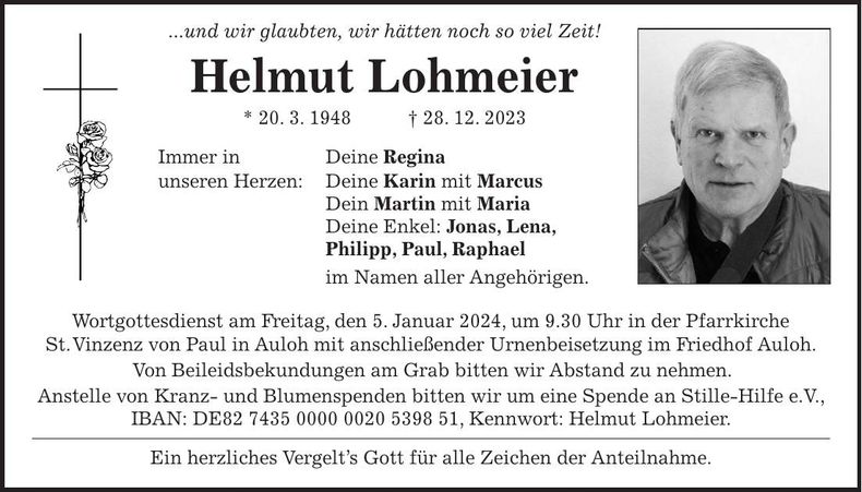 Traueranzeige Helmut Lohmeier
