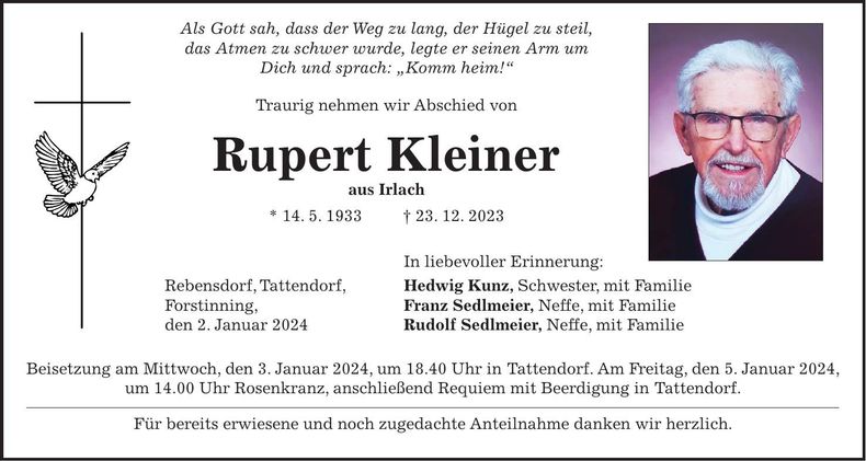 Traueranzeige Rupert Kleiner