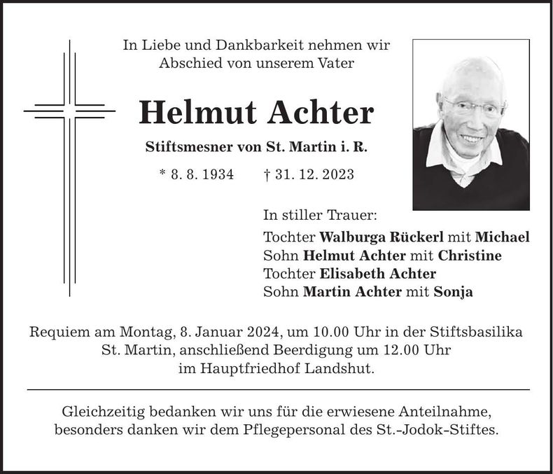 Traueranzeige Helmut Achter