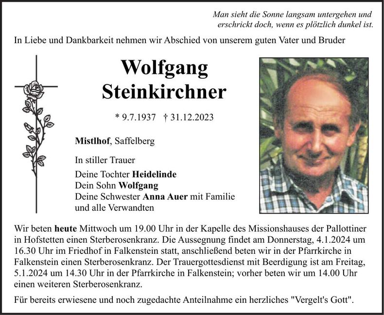 Traueranzeige Wolfgang Steinkirchner