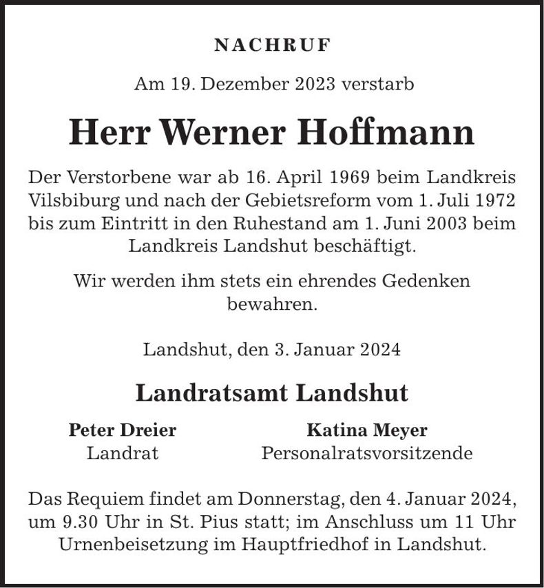 Traueranzeige Werner Hoffmann