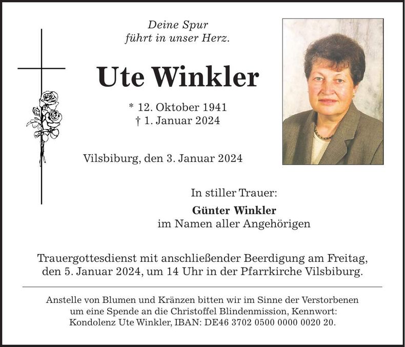 Traueranzeige Ute Winkler