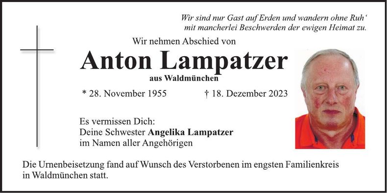 Traueranzeige Anton Lampatzer