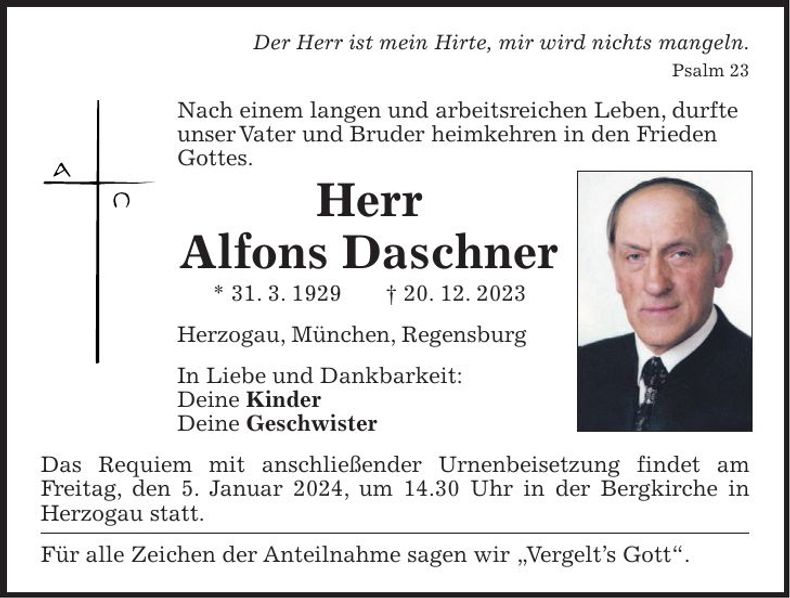 Traueranzeige Alfons Daschner