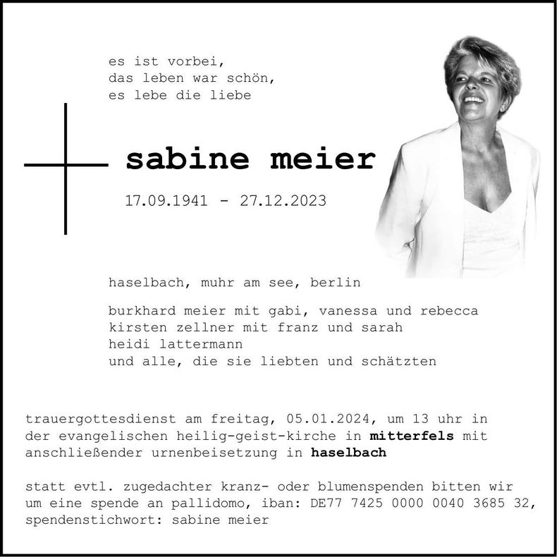 Traueranzeige Sabine Meier