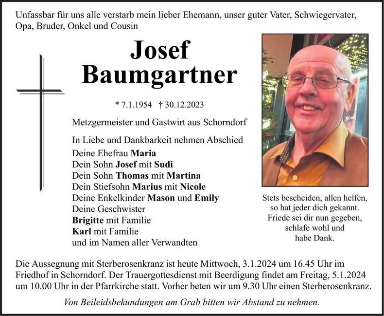 Traueranzeige Josef Baumgartner