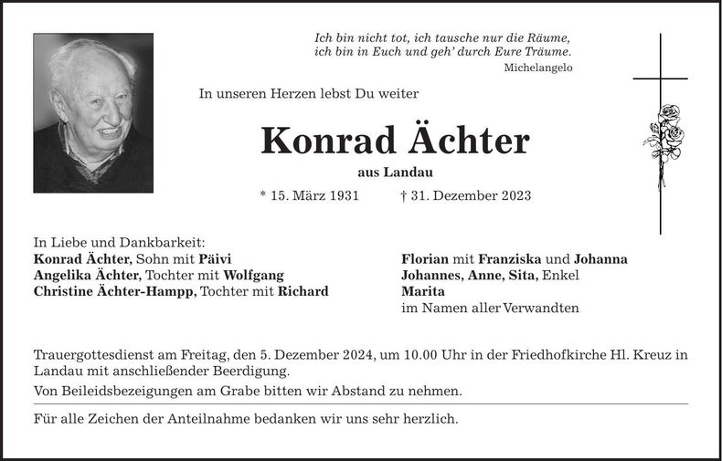 Traueranzeige Konrad Ächter