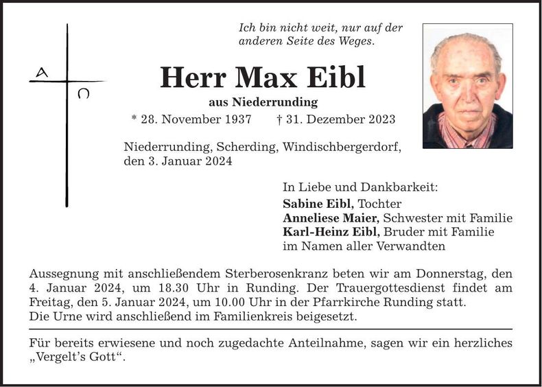 Traueranzeige Max Eibl