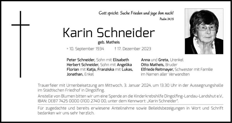 Traueranzeige Karin Schneider