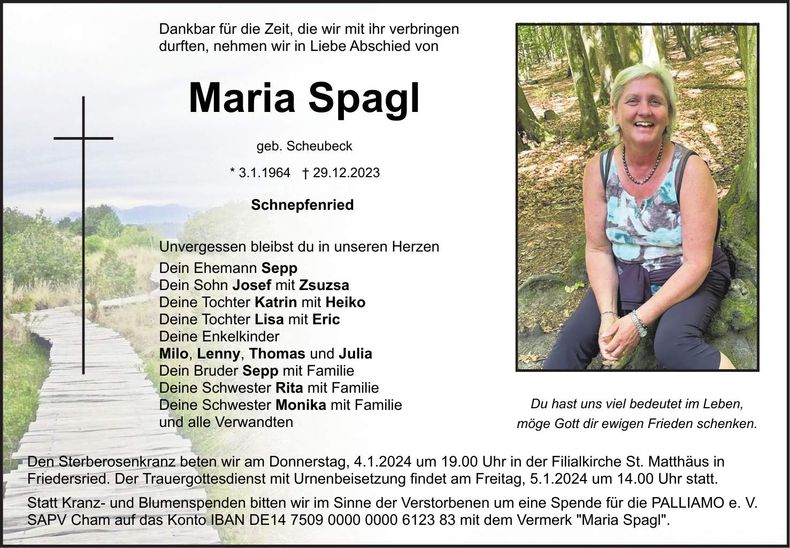 Traueranzeige Maria Spagl