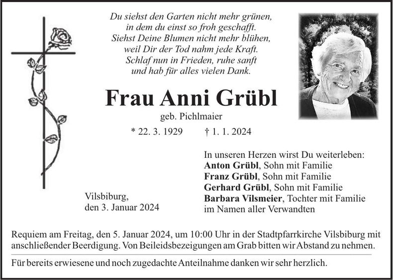 Traueranzeige Anni Grübl