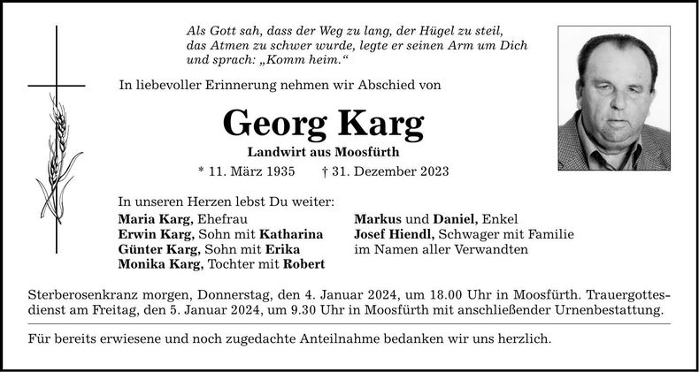 Traueranzeige Georg Karg