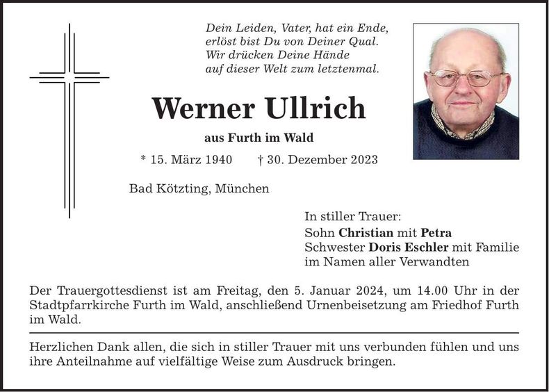 Traueranzeige Werner Ulrich