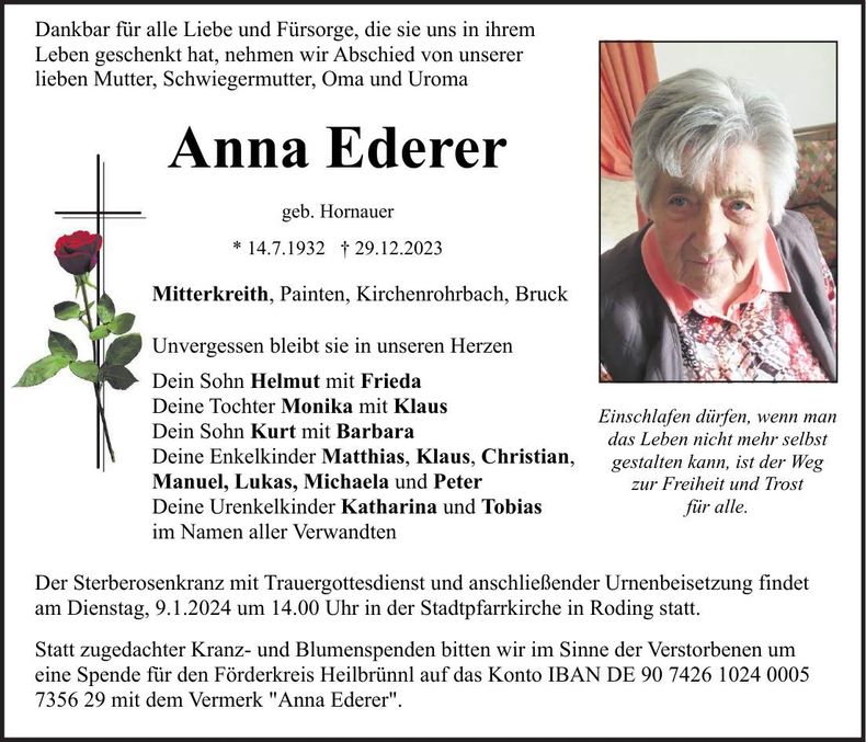 Traueranzeige Anna Ederer