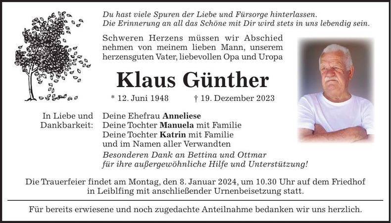 Traueranzeige Klaus Günther