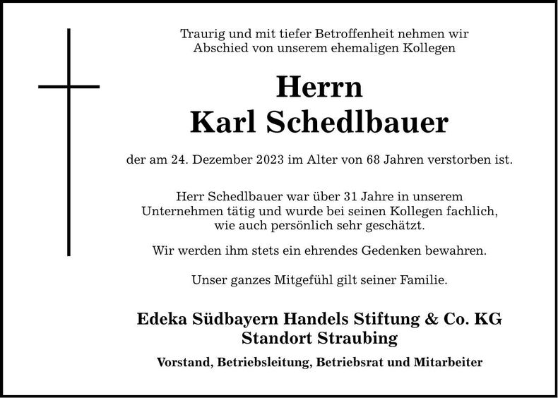 Traueranzeige Karl Schedlbauer