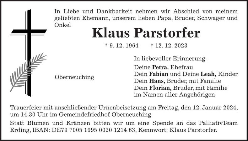 Traueranzeige Klaus Parstorfer