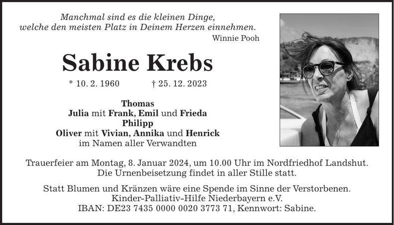Traueranzeige Sabine Krebs