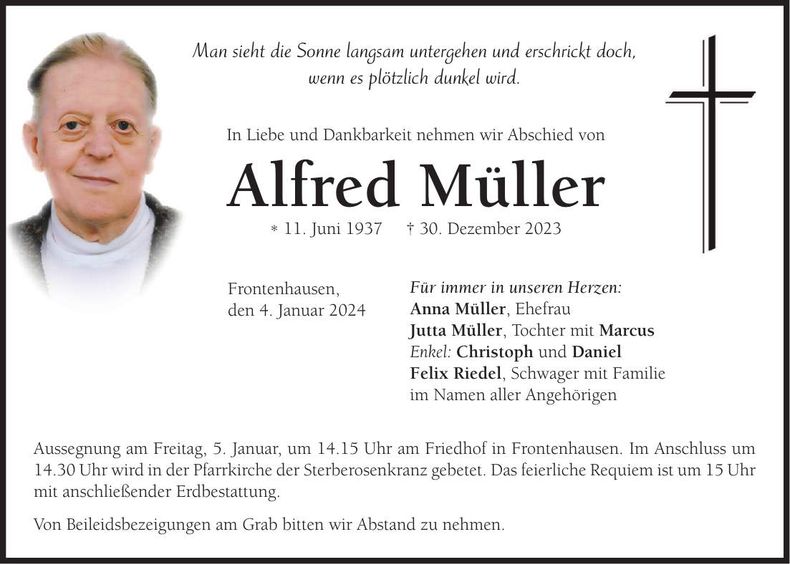 Traueranzeige Alfred Müller