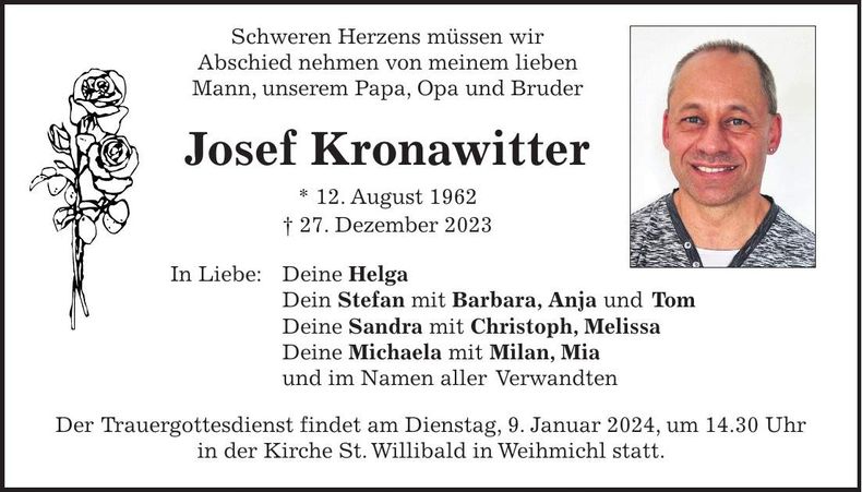 Traueranzeige Josef Kronawitter