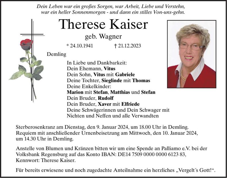Traueranzeige Therese Kaiser