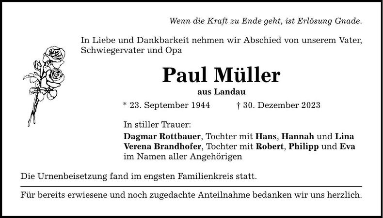 Traueranzeige Paul Müller