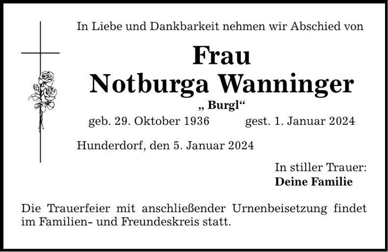Traueranzeige Notburga Wanninger