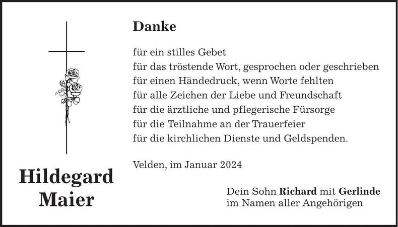 Traueranzeige Hildegard Maier