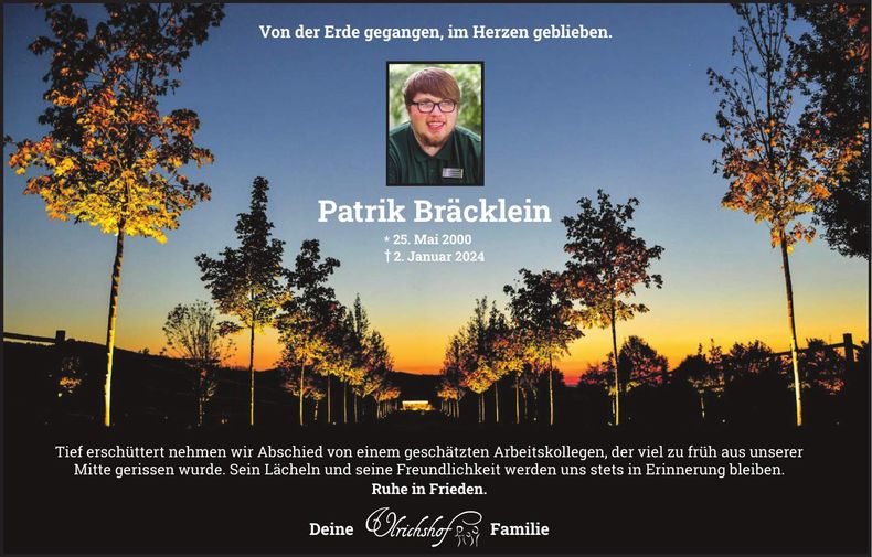 Traueranzeige Patrik Bräcklein