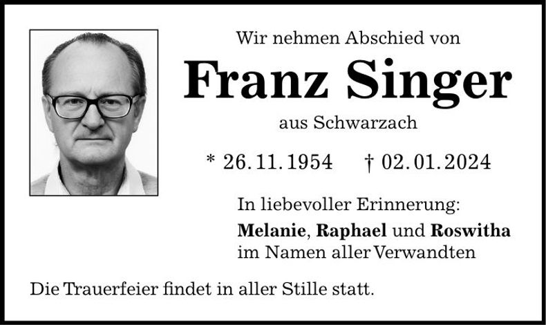 Traueranzeige Franz Singer