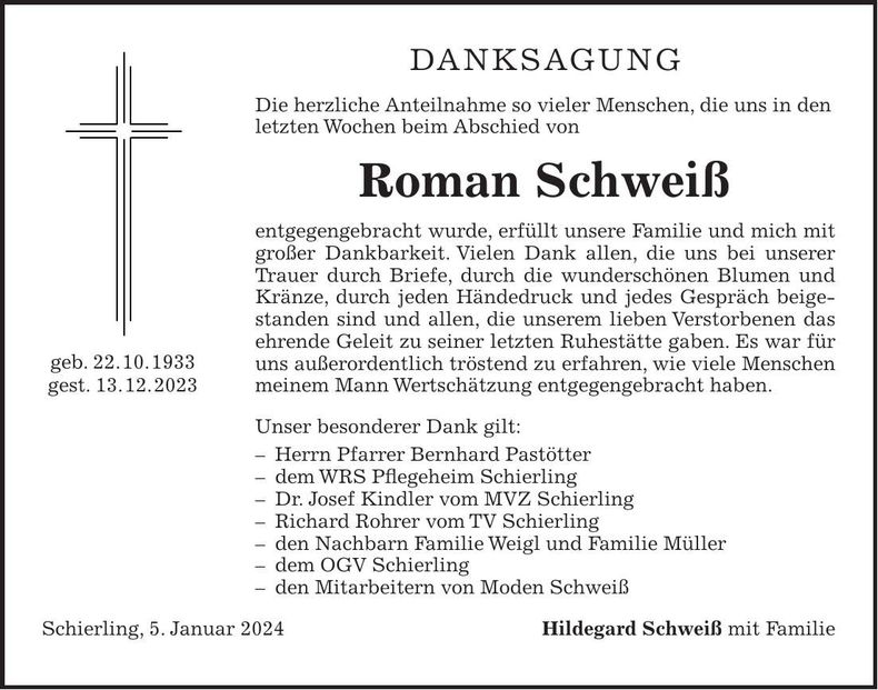 Traueranzeige Roman Schweiß