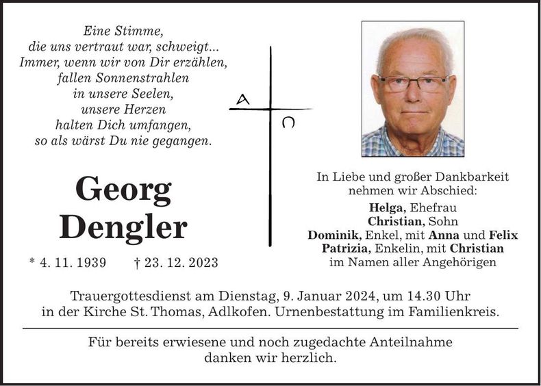 Traueranzeige Georg Denlger