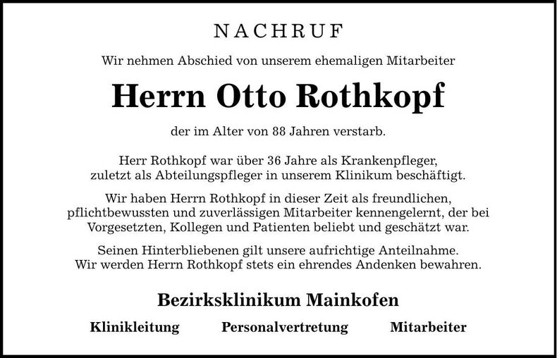 Traueranzeige Otto Rothkopf