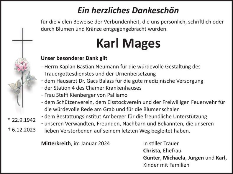 Traueranzeige Karl Mages