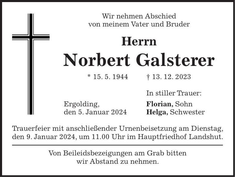 Traueranzeige Norbert Galsterer