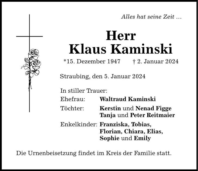Traueranzeige Klaus Kaminski