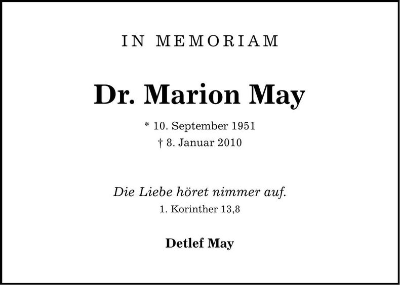 Traueranzeige Dr. Marion May
