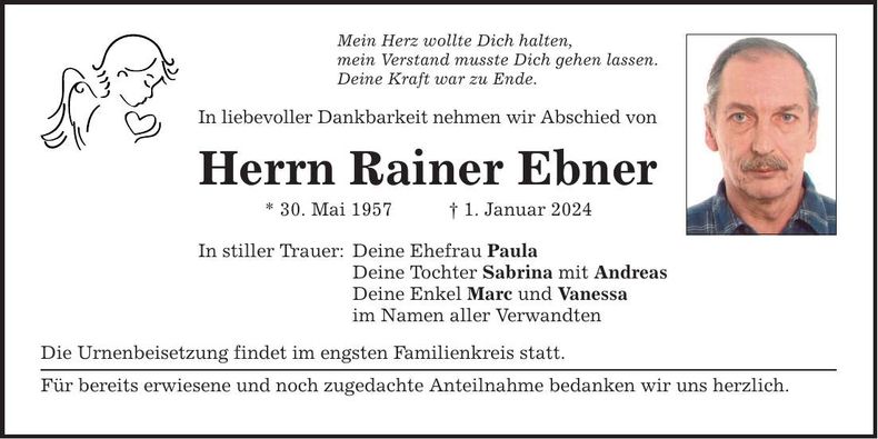 Traueranzeige Rainer Ebner