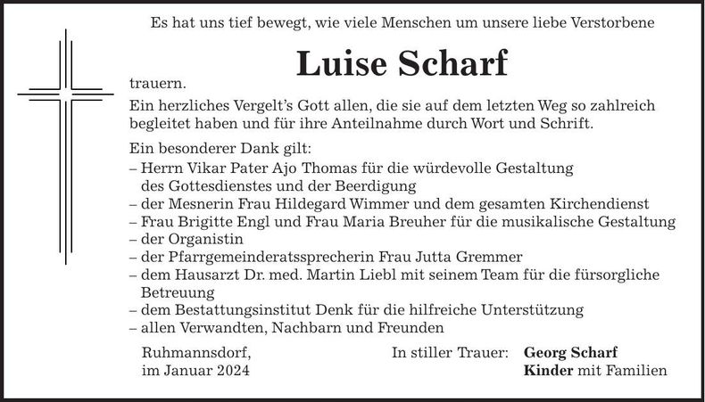 Traueranzeige Luise Scharf