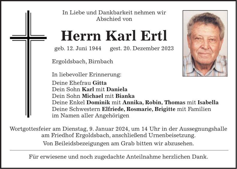 Traueranzeige Karl Ertl