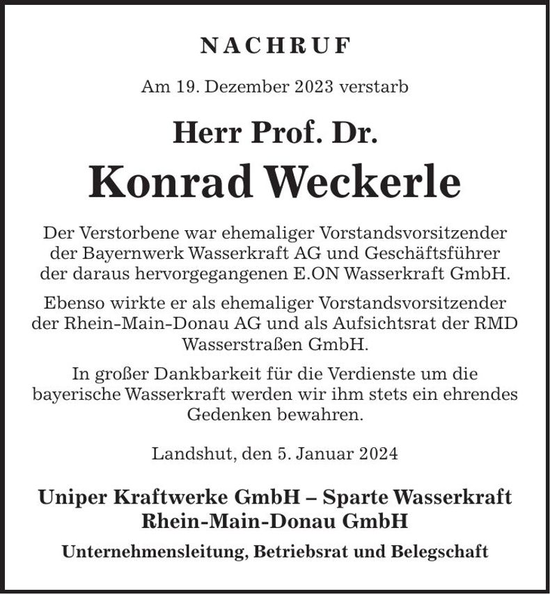 Traueranzeige Konrad Weckerle