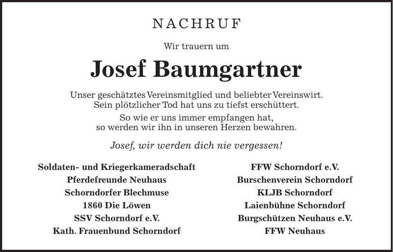 Traueranzeige Josef Baumgartner