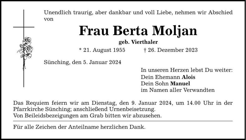 Traueranzeige Berta Moljan