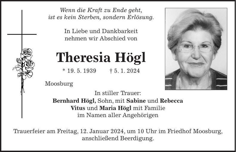 Traueranzeige Theresia Högl