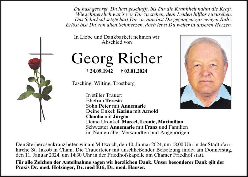 Traueranzeige Georg Richer