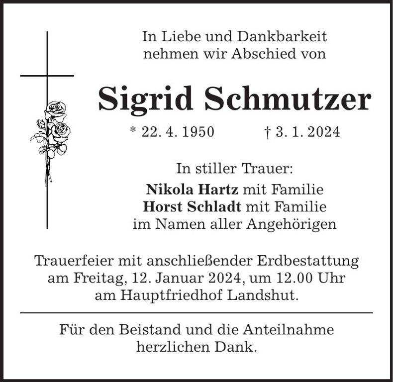 Traueranzeige Sigrid Schmutzer