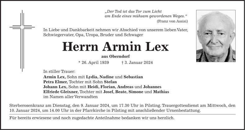 Traueranzeige Armin Lex
