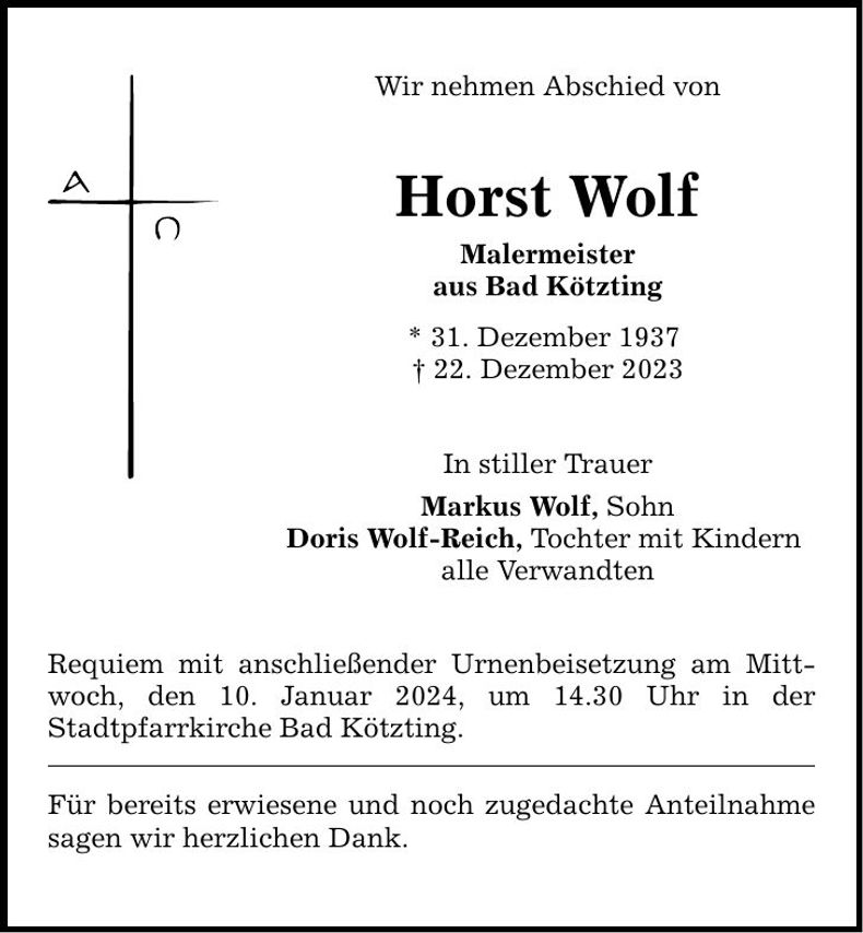Traueranzeige Horst Wolf