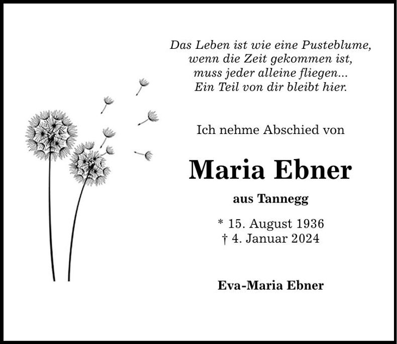 Traueranzeige Maria Ebner